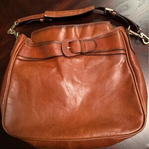 Patricia Nash -used Tan Leather Messenger Bag with Buckle Short Strap